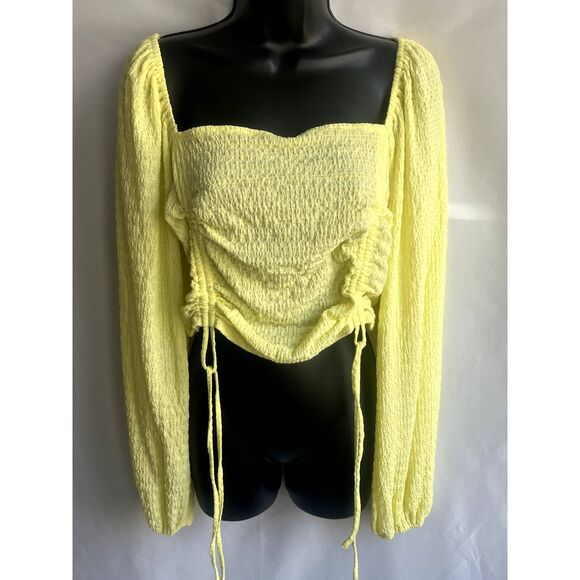 Sophie Rue Ruched Yellow Cottagecore Prairie Top Long Sleeve Size XL Romantic - Picture 2 of 11